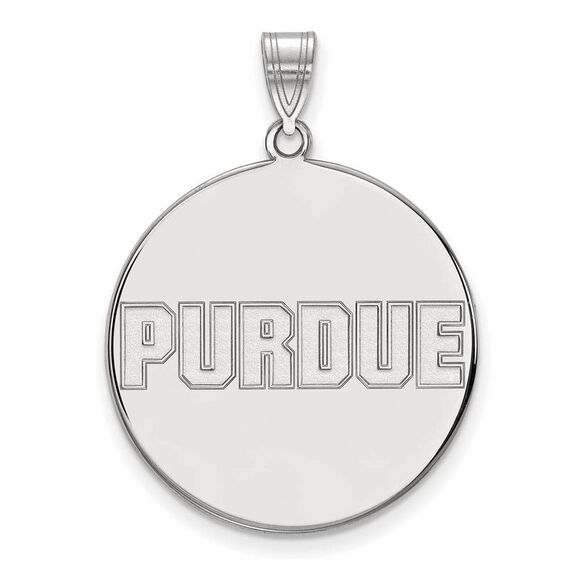 14k White Gold Purdue XL Script Disc Pendant